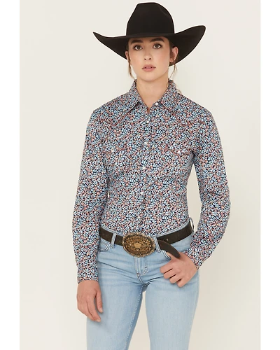 Panhandle Women's Printed Long Sleeve Pearl Snap Stretch Western Shirt