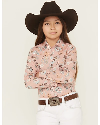 Cruel Girl Girls' Printed Long Sleeve Rhinestone Snap Western Shirt
