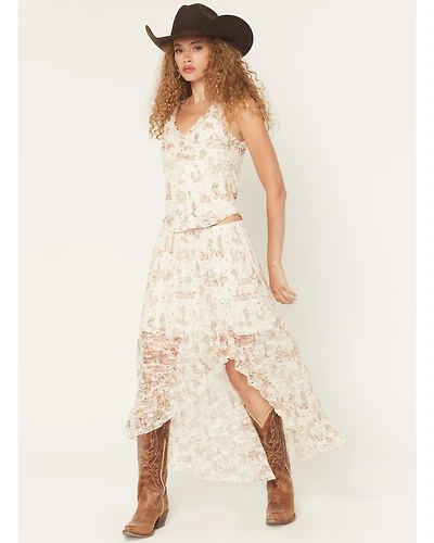Shyanne Women's Western Conversation Print Lace High-Low Skirt
