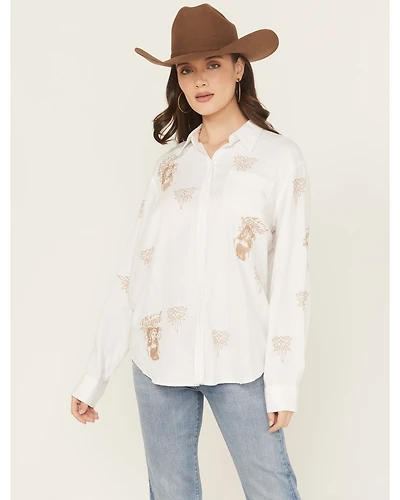 Blue B Women's Western Embroidered Long Sleeve Button-Down Shirt