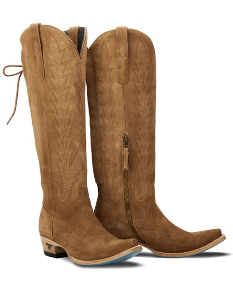 Lane Women's Lexington Knee High Corset Suede Western Boots - Snip Toe