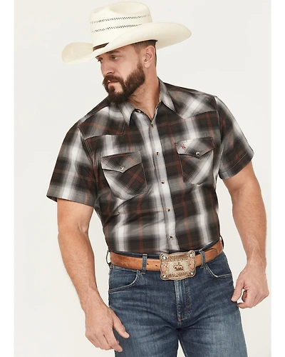 Rodeo Clothing Men's Plaid Print Short Sleeve Snap Stretch Western Shirt