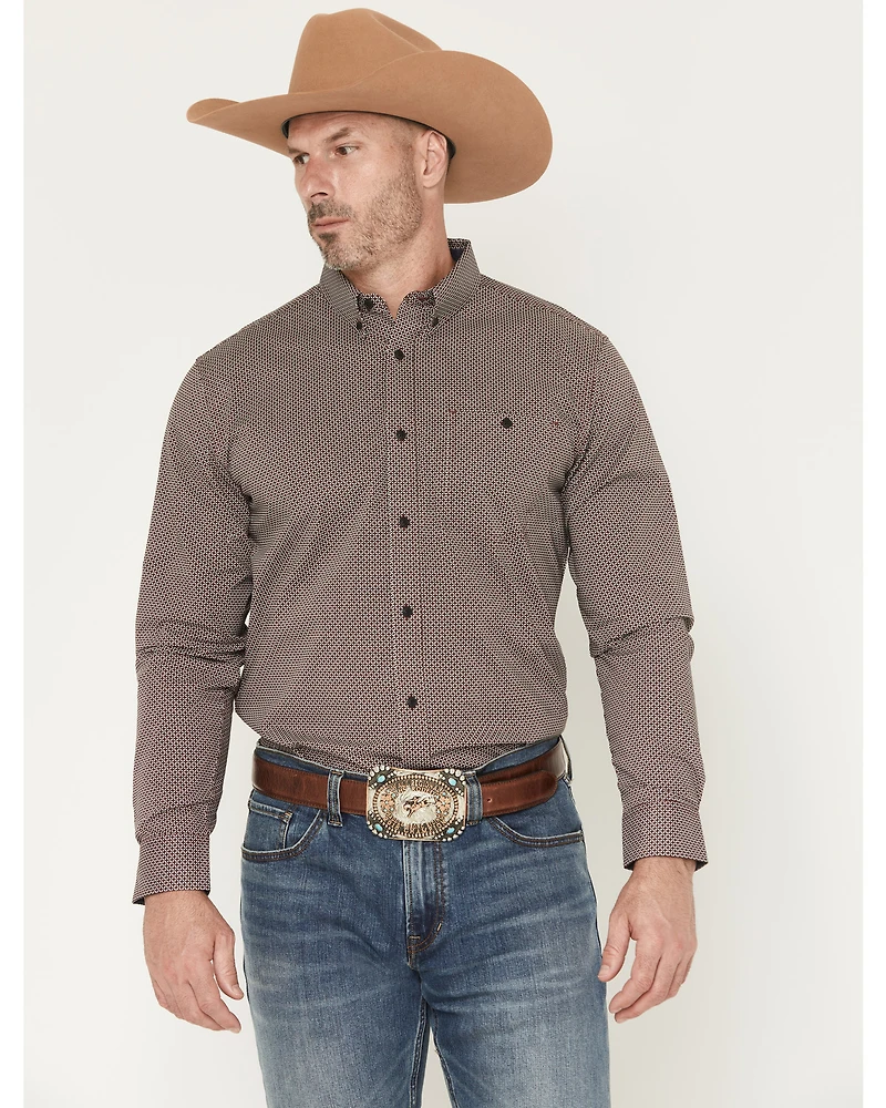 RANK 45® Men's Kings Canyon Micro Geo Print Long Sleeve Button-Down Stretch Western Shirt