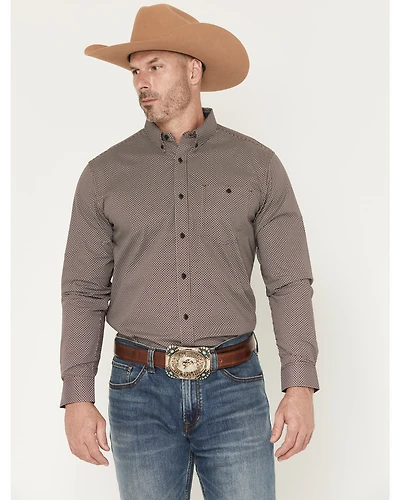 RANK 45® Men's Kings Canyon Micro Geo Print Long Sleeve Button-Down Stretch Western Shirt