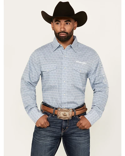 Wrangler Men's Geo Print Logo Long Sleeve Snap Western Shirt - Tall