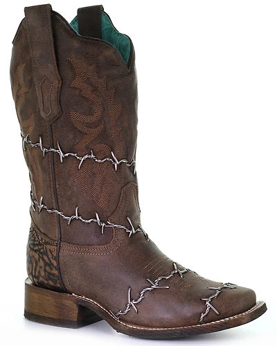 Corral Women's Barbed Wire Woven Western Boots - Square Toe
