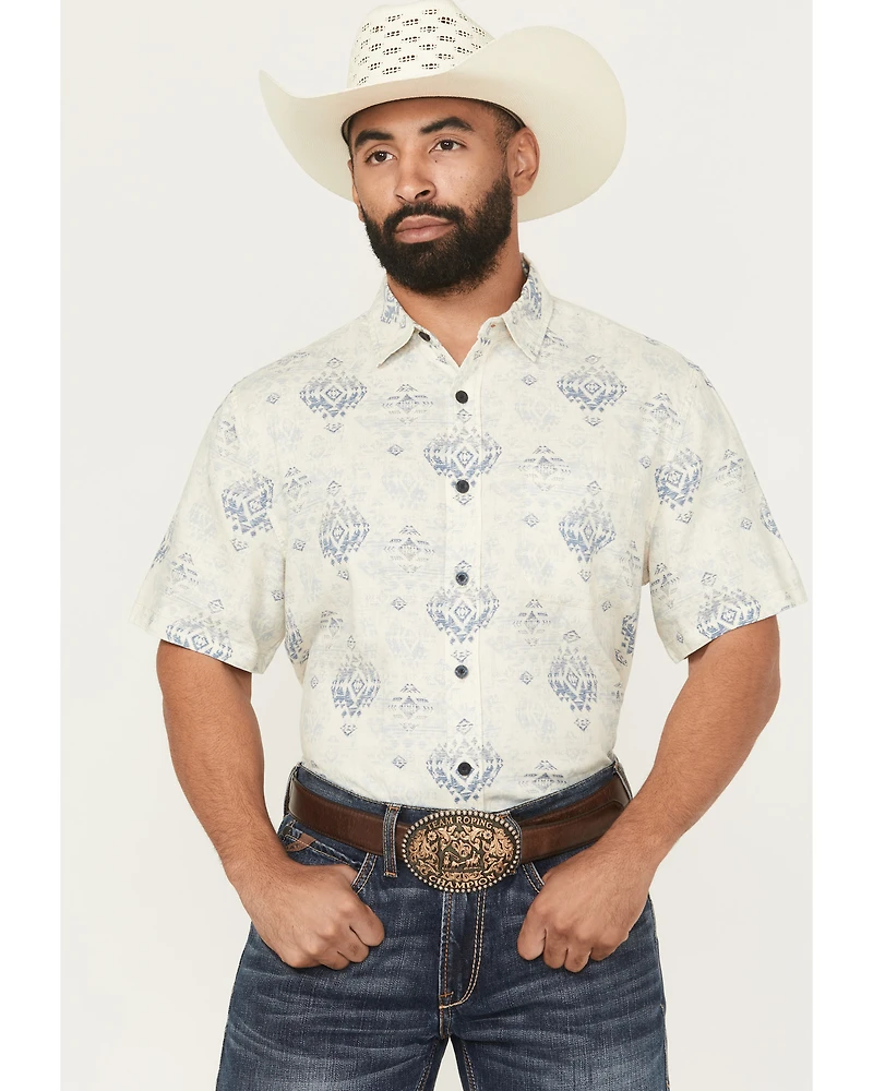 Pendleton Men's Dawson Linen Medallion Print Short Sleeve Button-Down Western Shirt