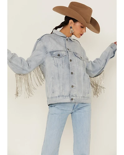 The Dylan Jacket by DanielXDiamond: Women's Blue Denim With Silver Fringe