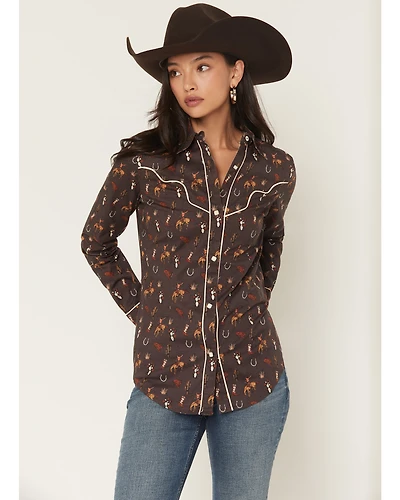 Rock & Roll Denim Women's Western Conversation Print Long Sleeve Snap Shirt