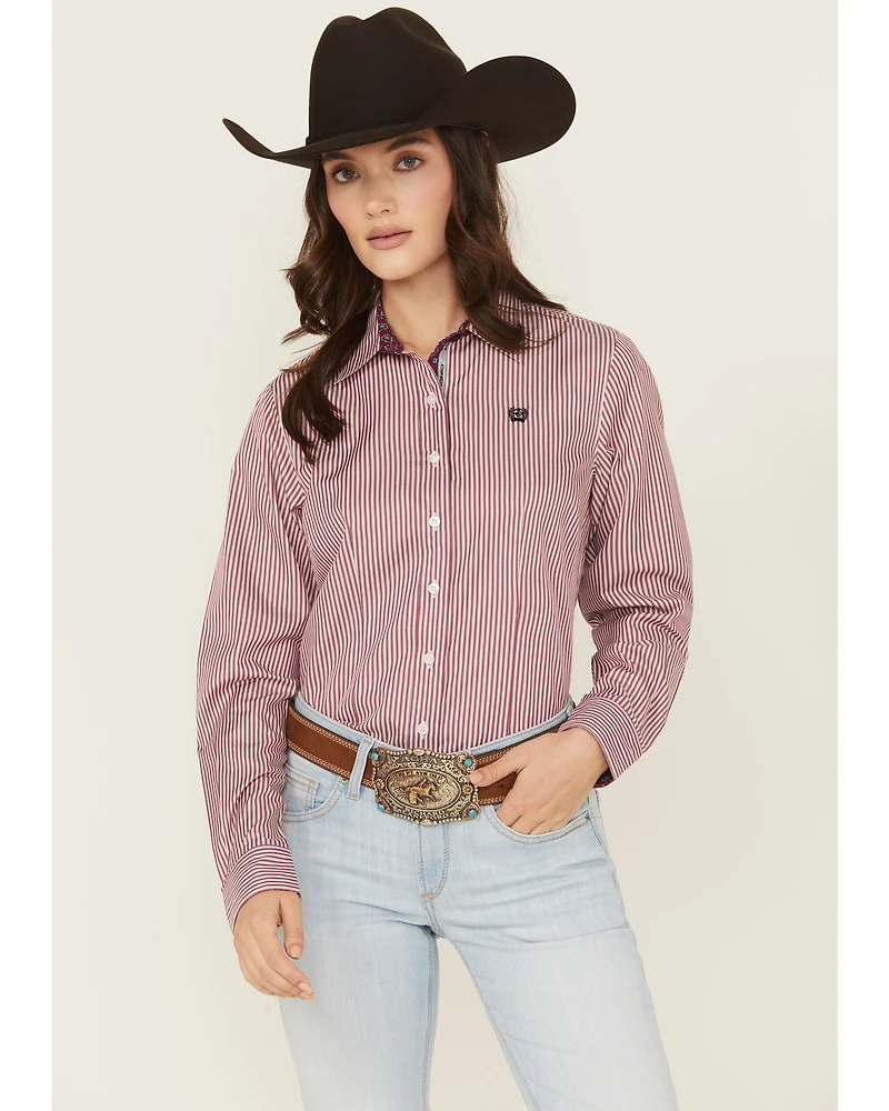 Cinch Women's Boot Barn Exclusive Striped Print Long Sleeve Button-Down Stretch Western Shirt