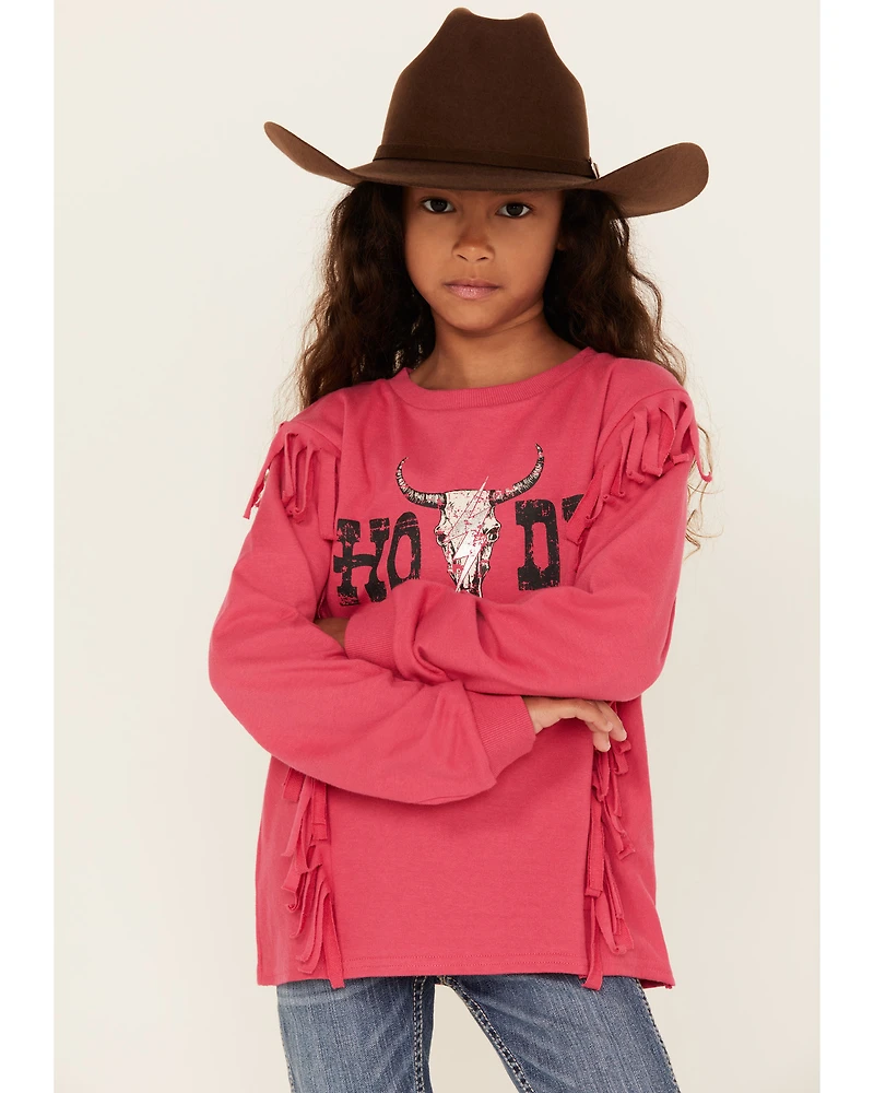 Rock & Roll Denim Girls' Howdy Fringe Long Sleeve Graphic Tee