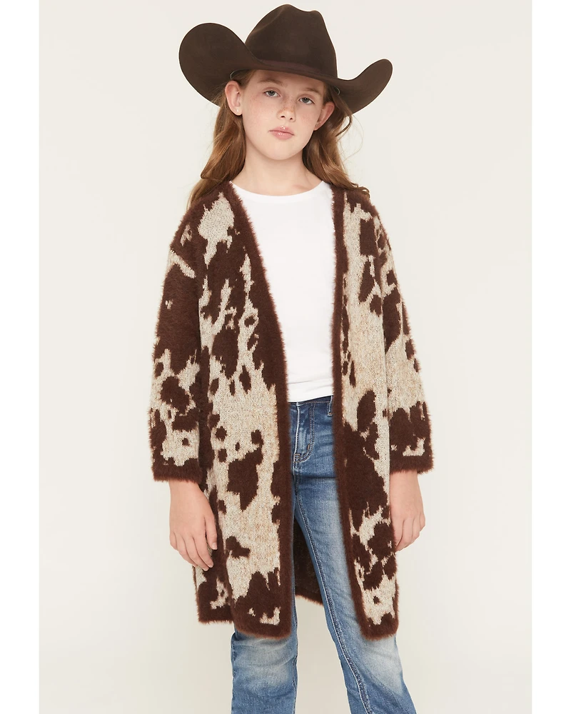 Shyanne Girls' Nellie Cow Print Eyelash Knit Cardigan
