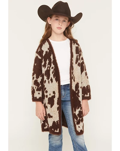 Shyanne Girls' Nellie Cow Print Eyelash Knit Cardigan