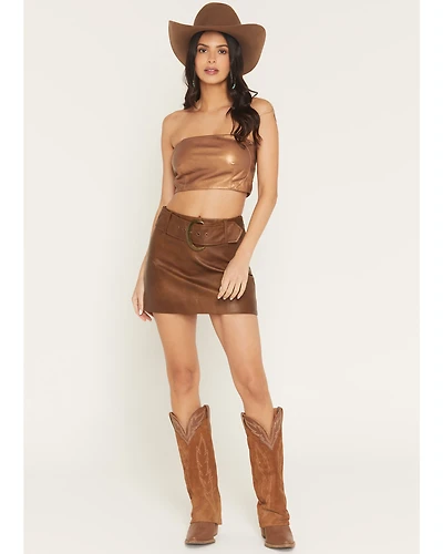 Show Me Your Mumu Women's Maverick Faux Leather Belted Mini Skirt