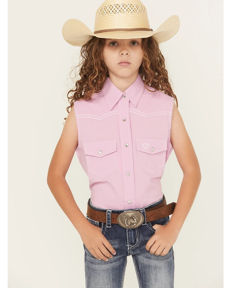 Cowgirl Hardware Girls' Solid Sleeveless Snap Western Shirt