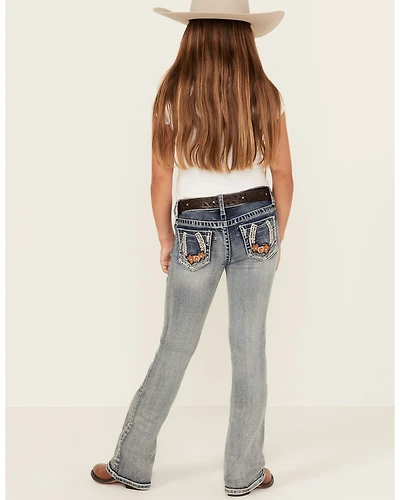 Grace LA Girls' Light Wash Horseshoe Floral Bootcut Denim Jeans
