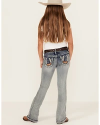 Grace LA Girls' Light Wash Horseshoe Floral Bootcut Denim Jeans