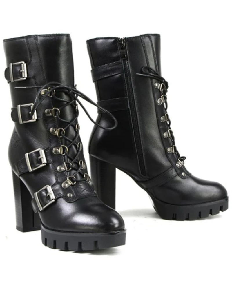 Milwaukee Leather Women's Buckle Platform Boots - Round Toe
