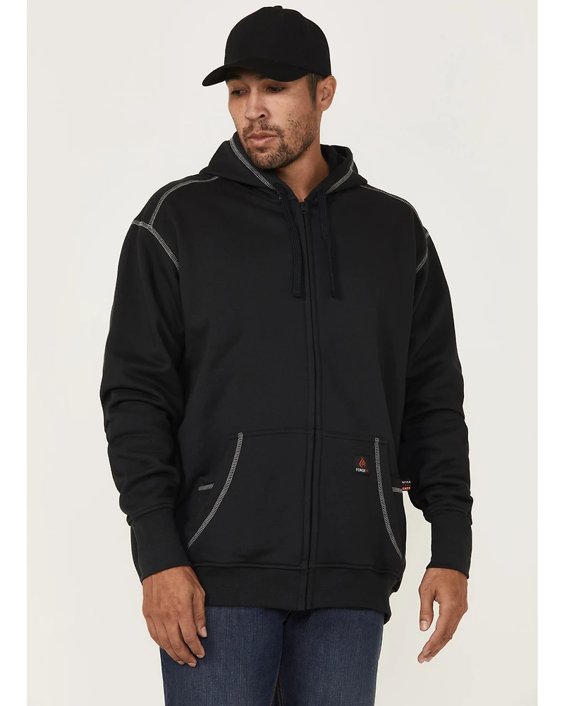 Forge Workwear Men's FR Solid Contrast Stitch Zip Hooded Jacket