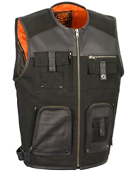 Milwaukee Leather Men's & Canvas Zipper Front Super Utility Multi Pocket Vest