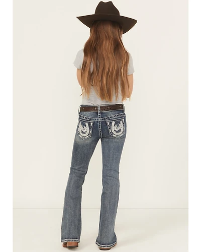 Grace LA Girls' Medium Wash Horse Pocket Bootcut Stretch Denim Jeans