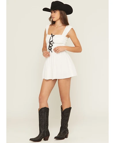 Show Me Your Mumu Women's Mabel Bow Smocked Sleeveless Mini Dress