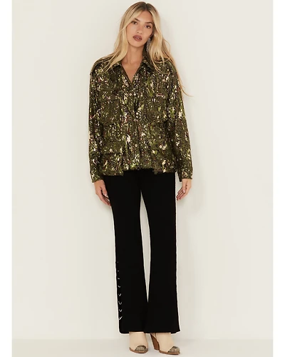 Miss Me Women's Camo Print Sequins Utility Jacket