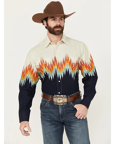 Panhandle Men's Southwestern Border Long Sleeve Snap Western Shirt