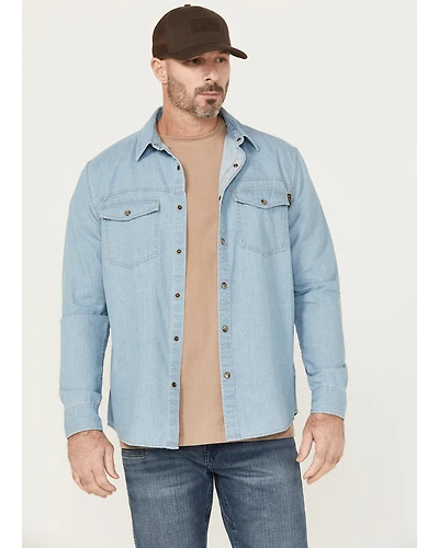 Hawx Men's All Out Light Wash Long Sleeve Snap Denim Work Shirt