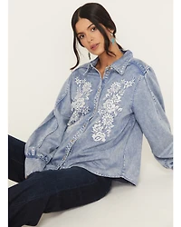 Kimes Ranch Women's Mae Floral Embroidered Long Sleeve Snap Relaxed Fit Western Shirt