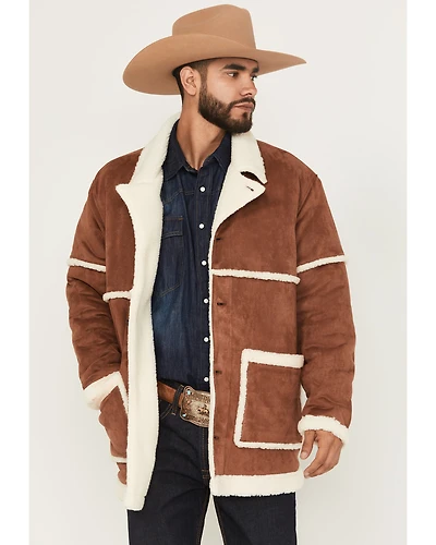 Wrangler Men's Faux Suede Sherpa Lined Button Down Jacket