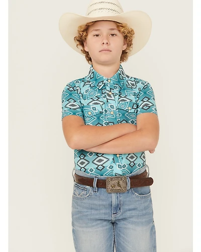 Rock & Roll Denim Boys' Southwestern Print Short Sleeve Snap Western Shirt