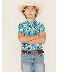 Rock & Roll Denim Boys' Southwestern Print Short Sleeve Snap Western Shirt