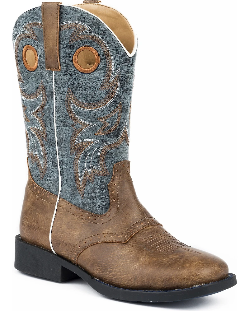 Roper Boys' Daniel Distressed Saddle Vamp Western Boots - Broad Square Toe