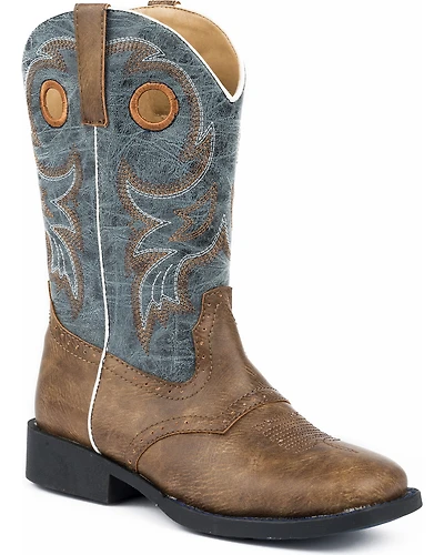 Roper Boys' Daniel Distressed Saddle Vamp Western Boots - Broad Square Toe