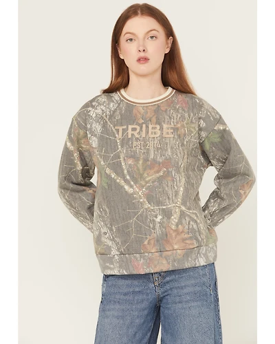 Tribe Kelley Women's Camo Print Varsity Crewneck