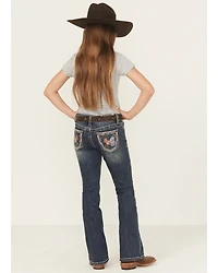 Grace LA Girls' Medium Wash Floral Butterfly Pocket Bootcut Stretch Denim Jeans