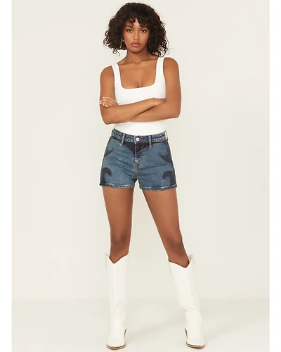 Rock & Roll Denim Women's Medium Wash High Rise Two-Toned Shorts