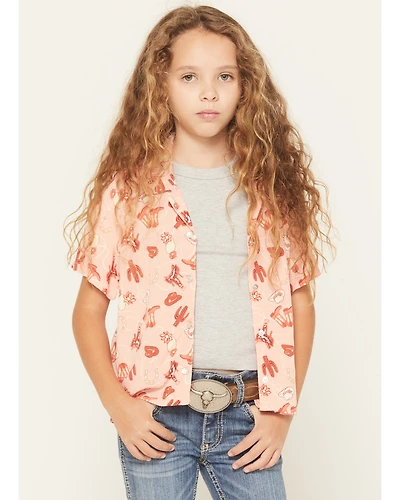 Wrangler Girls' Conversation Print Short Sleeve Snap Western Shirt