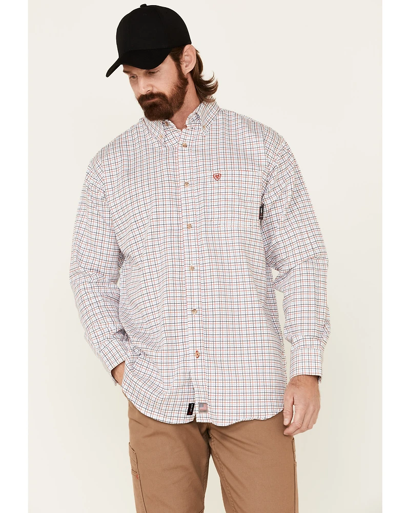 Ariat Men's FR Gauge Plaid Print Long Sleeve Button Down Work Shirt - Big