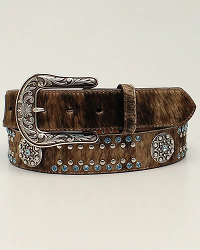 M & F Western Women's Calf Hair Concho Studded Belt
