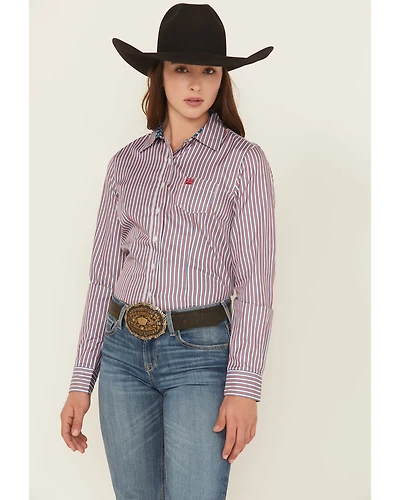 Cinch Women's Striped Print Long Sleeve Button-Down Shirt