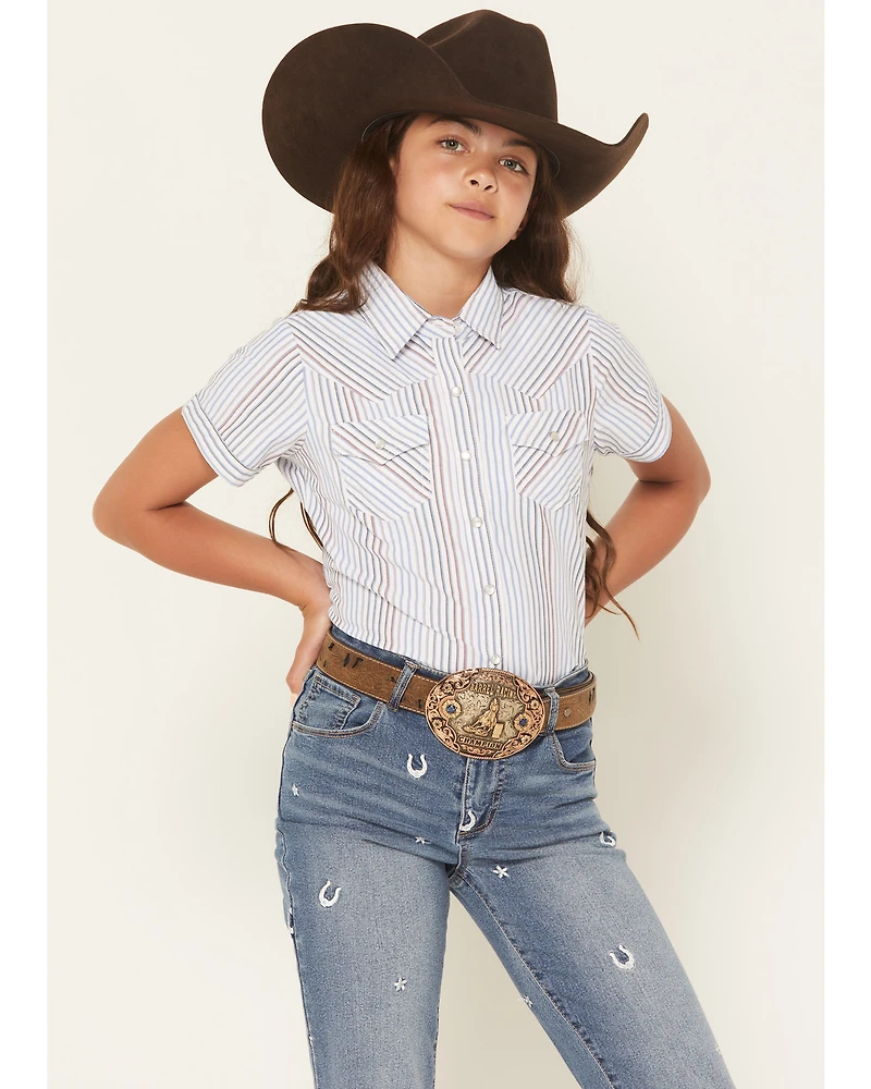 Ely Walker Girls' Flower Yoke Sleeveless Snap Western Shirt
