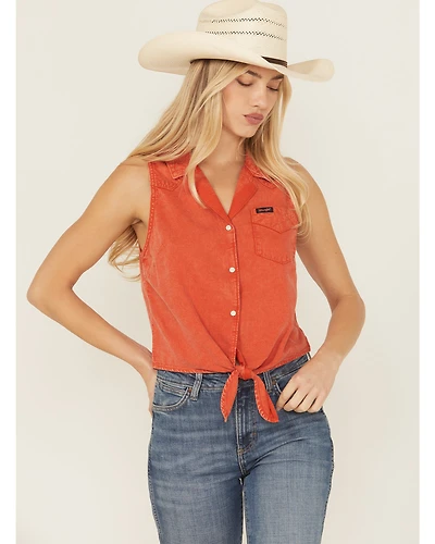Wrangler Retro Women's Solid Sleeveless Snap Tie-Front Western Shirt