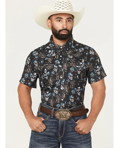 Rock & Roll Denim Men's TEK Skull Print Short Sleeve Snap Western Shirt