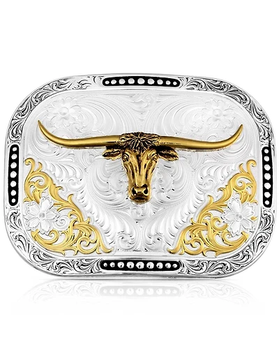 Montana Silversmiths Class Act Two Tone Belt Buckle with Longhorn