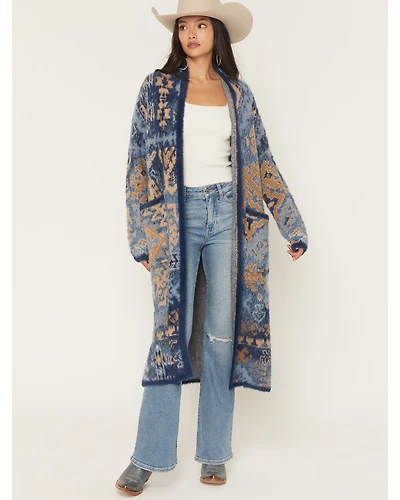 Shyanne Women's Southwestern Print Eyelash Yarn Duster