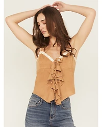 Originality Women's Faux Suede Lace Trim Tank Top