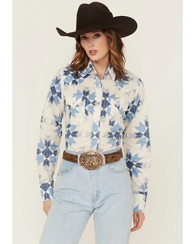 Cowboygirl by Jenna Paulette Women's Patchwork Print Long Sleeve Pearl Snap Western Shirt