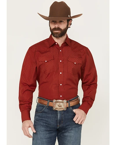 Rodeo Clothing Men's Tonal Striped Long Sleeve Pearl Snap Western Shirt